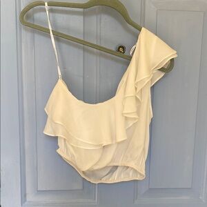 White Ruffled One-Shoulder Top